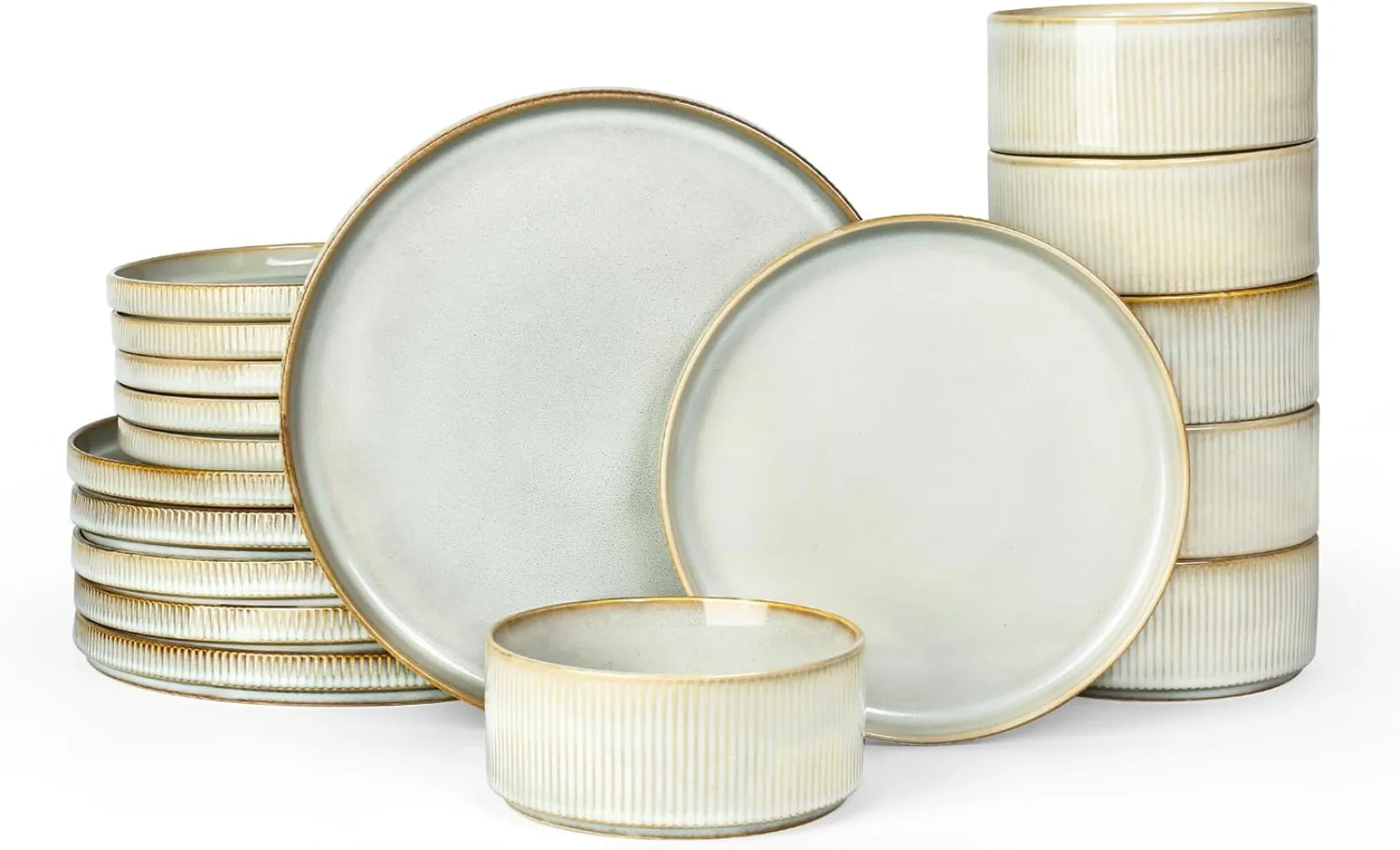 

Famiware Star Dinnerware Set for 6, Stoneware Plates and Bowls Sets, 18-Piece Ceramic Dish/Dishes Tableware Kitchenware