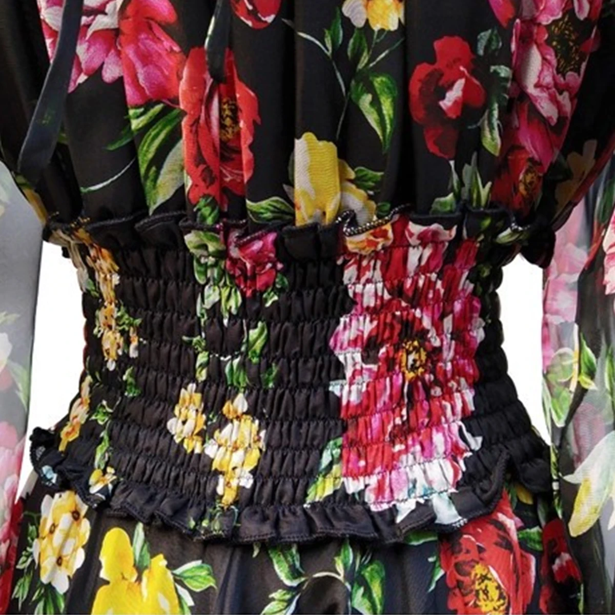 여름 휴가 꽃무늬 쉬폰 맥시 드레스와 프릴 슬리브 신축성 있는 허리 쉬폰 롱 드레스로 로맨틱한 순간을 선사합니다