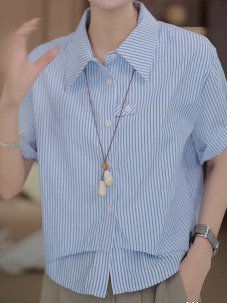 

Летняя женская повседневная рубашка 2026 с коротким рукавом, дизайнерская, легкая, роскошная, модная, с воротником, дышащая, тонкая