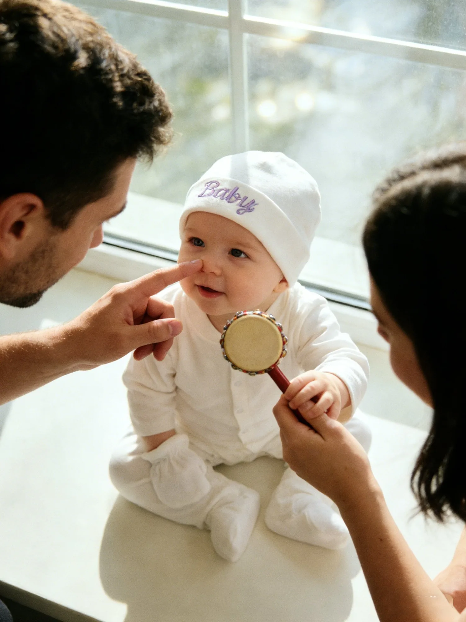 Baby Newborn Essentials Set - Cotton Onesie Hat Minky Blanket with Baby Wreath Embroidery