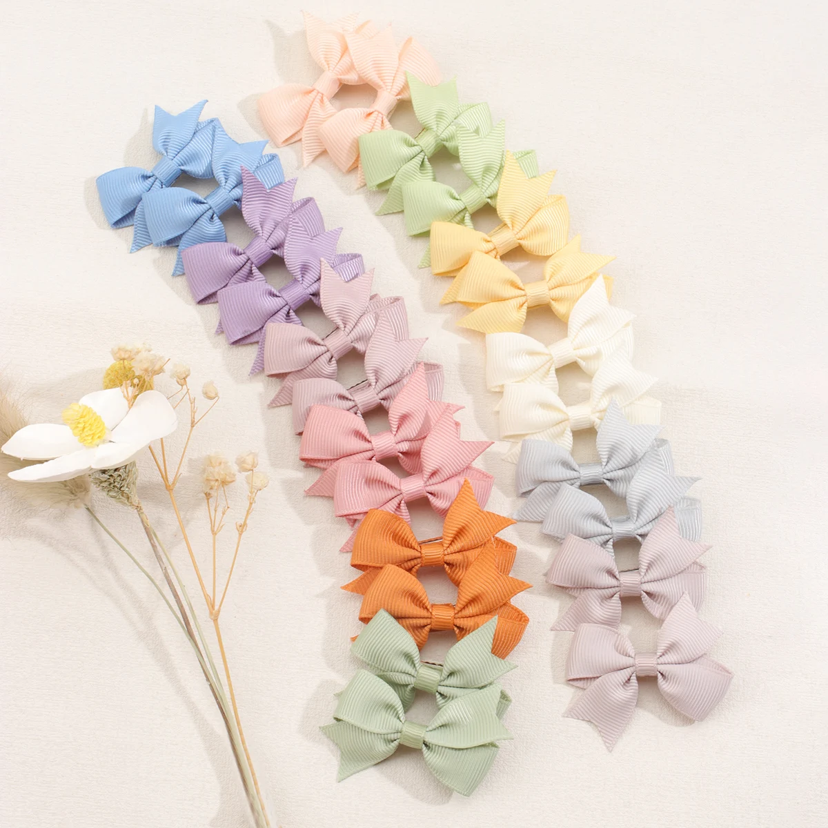24Pcs Solid Bows Hair Clips For Baby Girls Ribbon Haipins Candy Color Barrette Girls Children Ponytail Hair Accessories Headwear