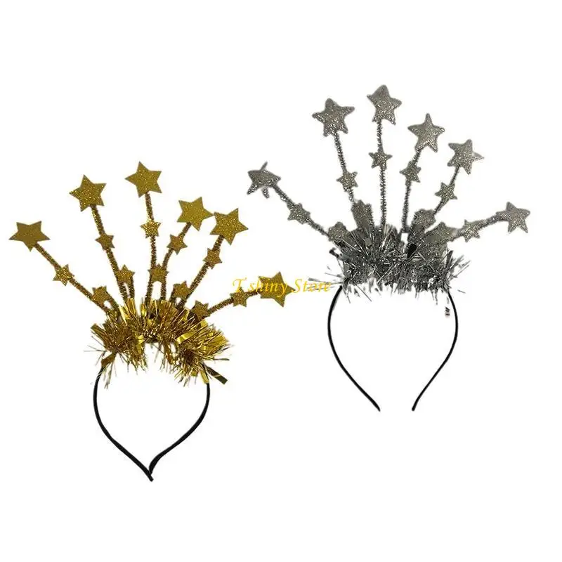 

N58F обруч для волос с блестками и звездами, повязка на голову с мишурой в виде звезд, принадлежности для новогодней вечеринки