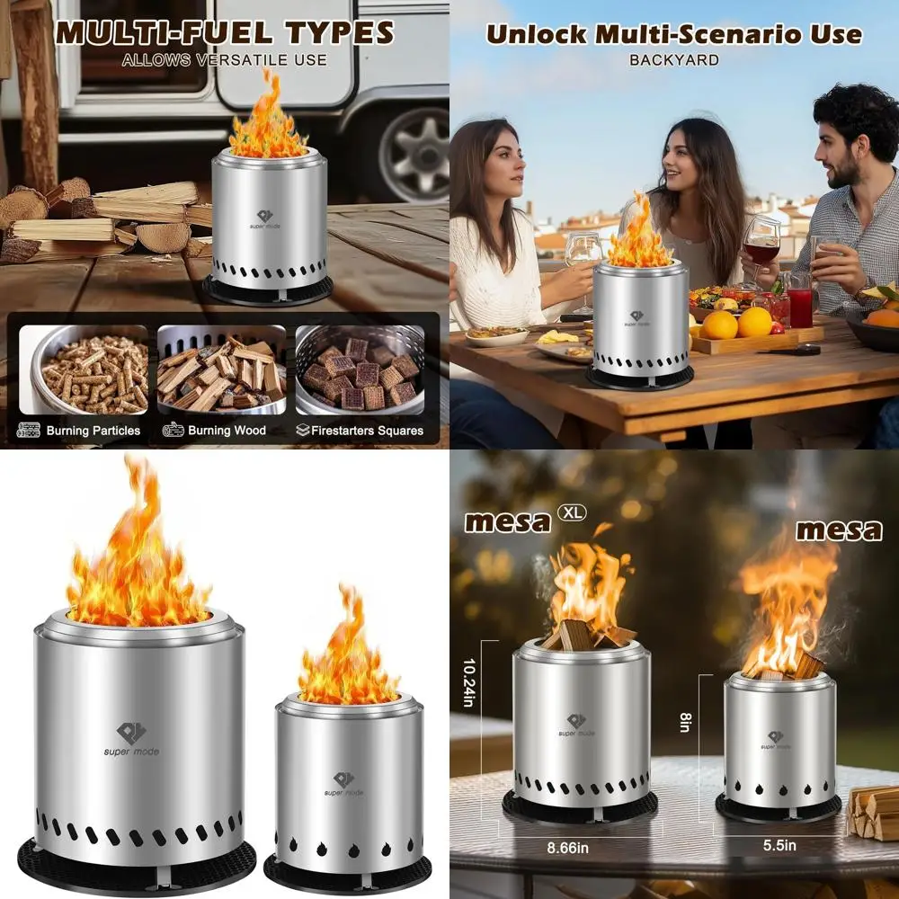 

Portable Outdoor Tabletop Fire Pit, 10.2 x 8.7, Smokeless for Camping, Urban & Suburban Use, Wood or Pellet Fueled, Stainless St