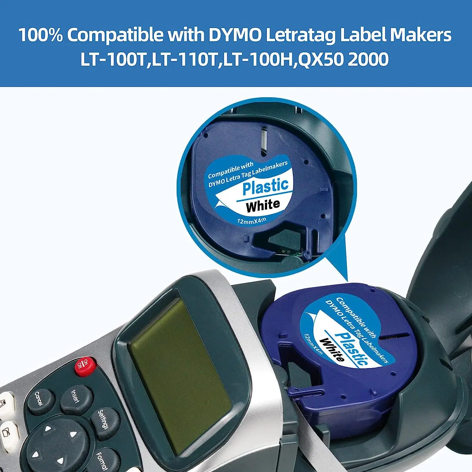 1pK Replacement Dymo LetraTag Refills Plastic Label Tape Compatible With Dymo LetraTag Label Maker LT-100H LT-100T QX50