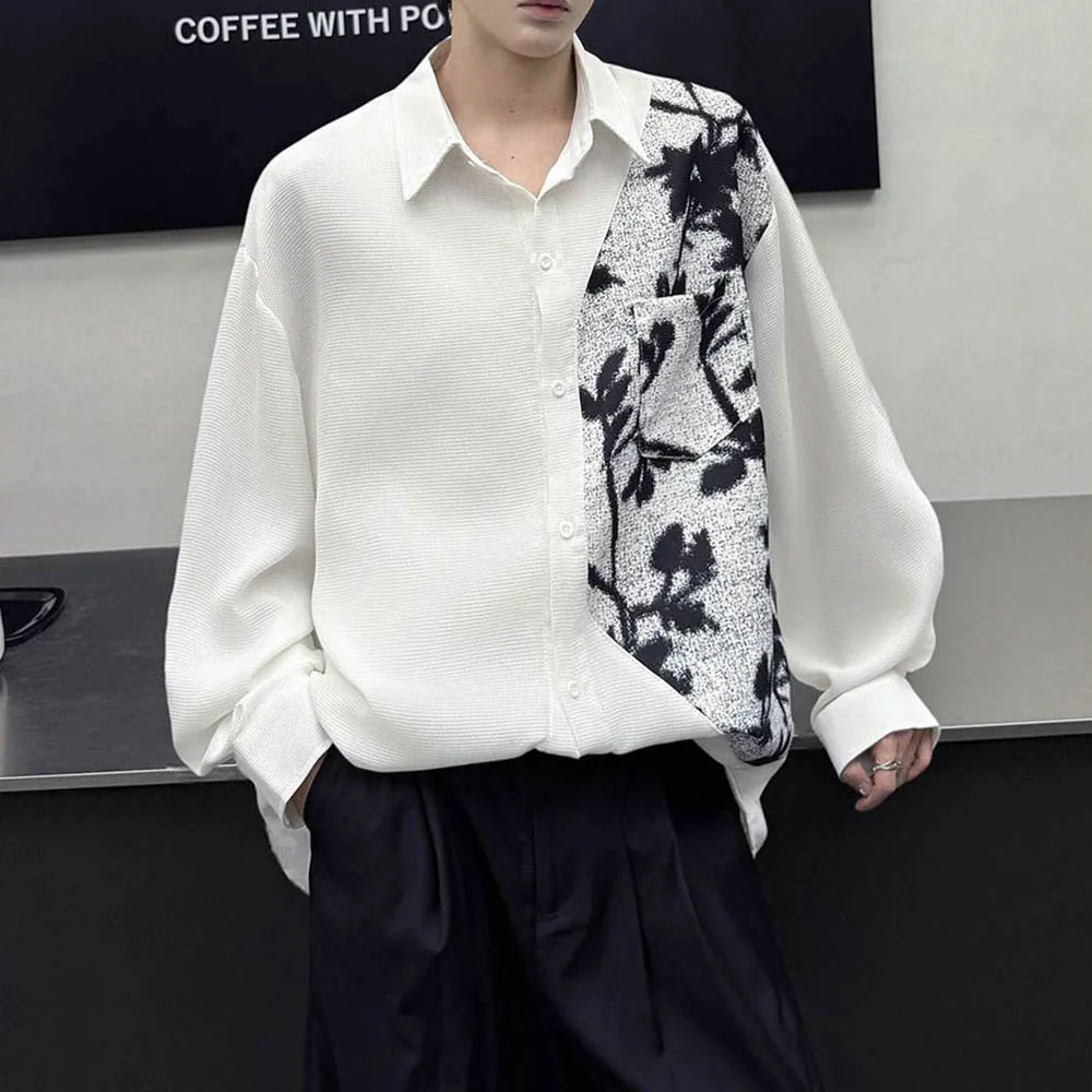 

Men's Patchwork Long-Sleeved Shirt American Retro Fashion Trend High Street Casual Loose Breathable Niche Autumn Men's Tops