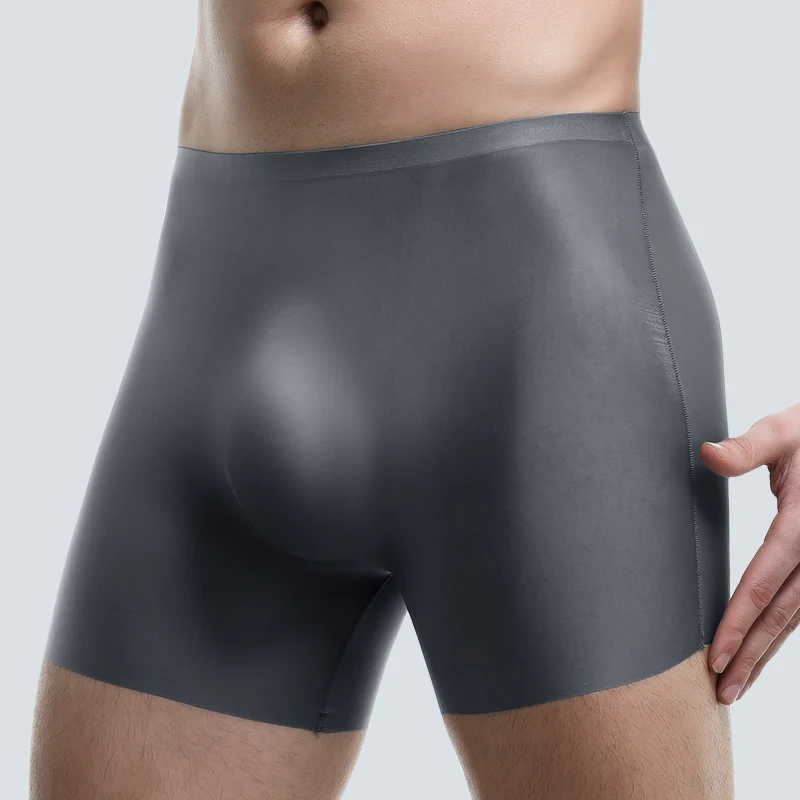 Celana Dalam Pria Boxer Sutra Es 3D Stamping Tanpa Jahitan Tipis Panjang Celana Pendek Olahraga Musim Panas