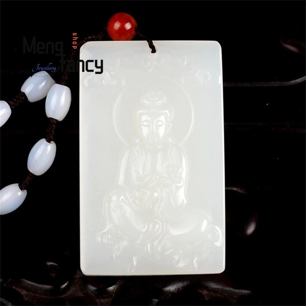 

Natural Hetian Sheep's White Jade Auspicious Clouds Guanyin Pendant Simple Exquisite Fashion Jewelry Best Selling Holiday Gift