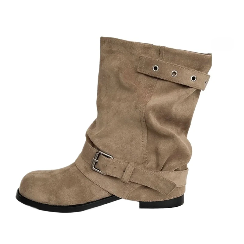 Retro Designer Slouchy Mid Calf Boots Women Exquisite Round Toe Stack Platform Fashion Daily Street Casual Footwear Botas Mujer
