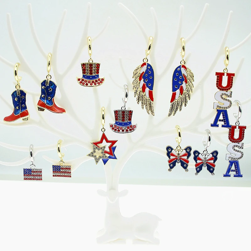 10pcs/lot Unique American Flag Charms Wing Hat Shoes Star Gold and Silver Enamel For DIY Jewelry Bracelet Keyring Making Finding