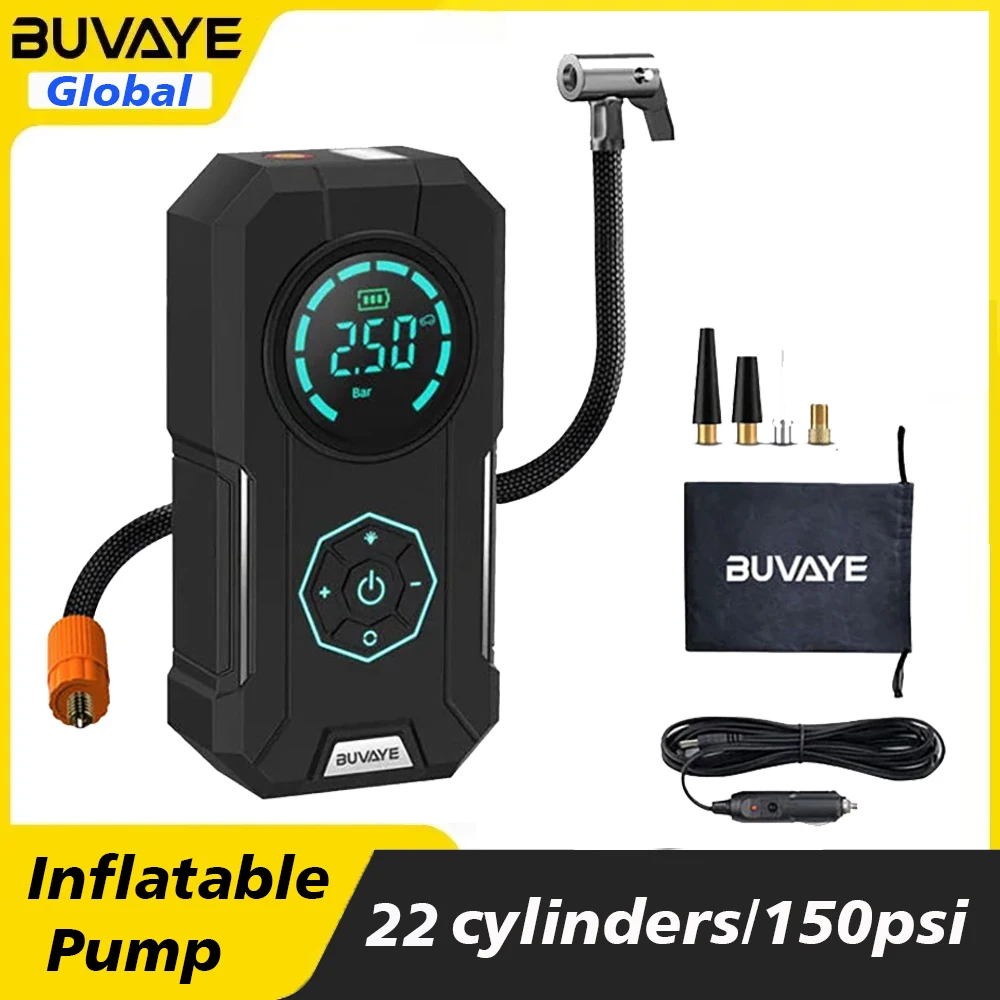 BUVAYE-Wireless Air Pump, Portable Tire Inflator, High Pressure Air Compressor, Suitable for Car, Motorcycles, Bikes, Boats