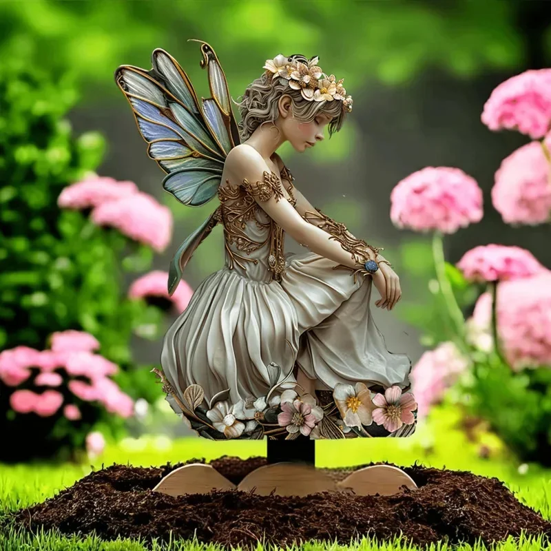 

Fairy Bohemian Style Courtyard Plaque Acrylic Ornament Enchanting Green Fairy Dragon Garden Potted Decoration Children Gift