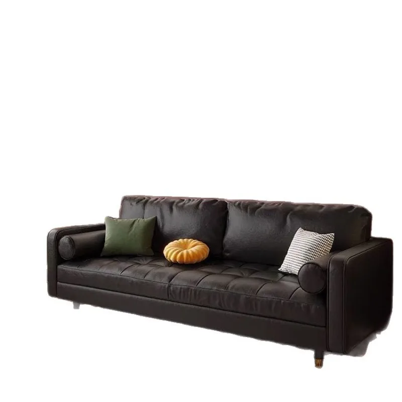 Leather Art Minimalist Leather Sofa Cowhide Elephant Ears Living Room Straight Combination Leather Art Sofa
