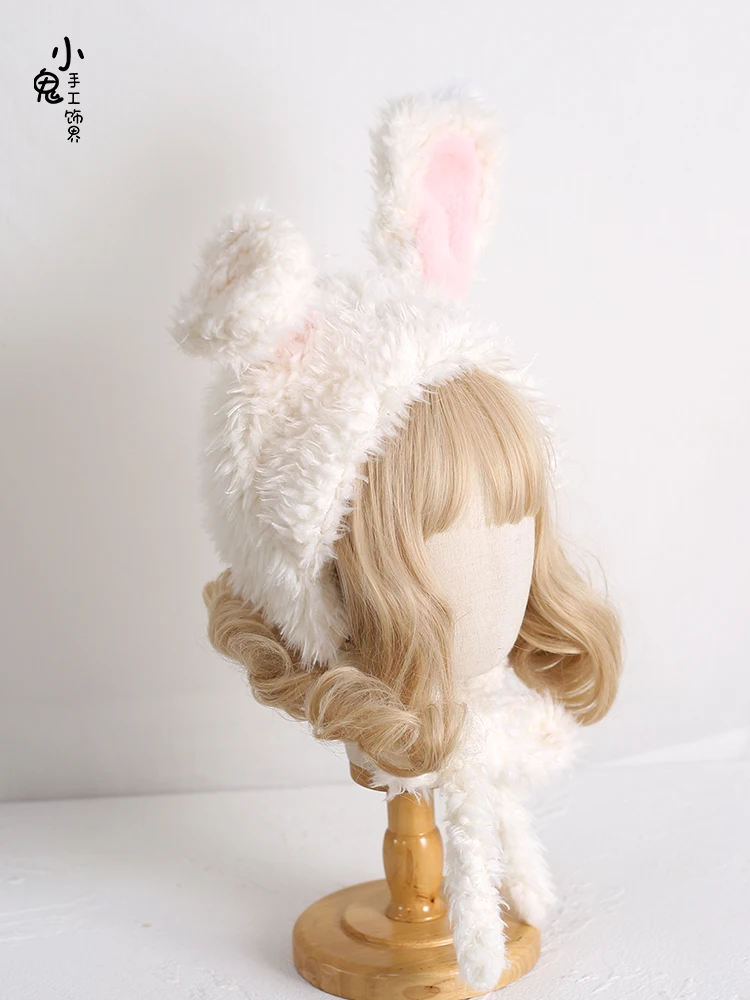 Rabbit ear shape earprotector hat Japanese cute lace Lei Feng hat Lolita rabbit ears all plush warm hat