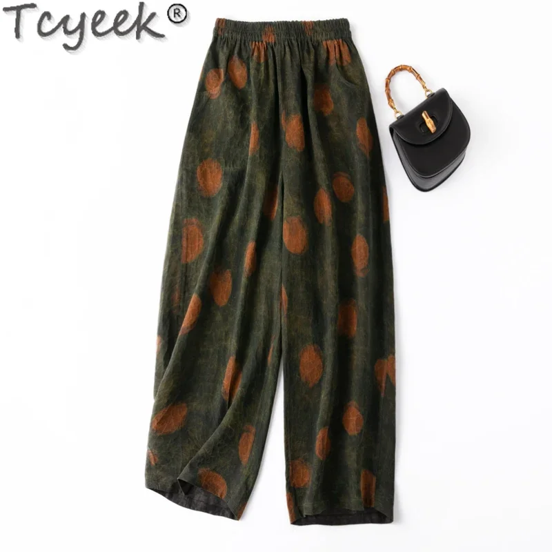 

Tcyeek 24MM Real Silk Pants Woman Trousers Fashion 100% Mulberry Silk Harem Pants Spring Summer Long Pants for Women Clothes