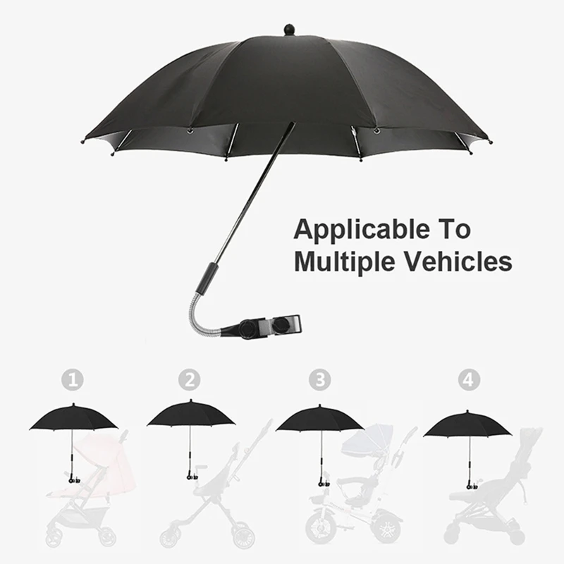 Fácil montado Parasol Stroller para Proteção Solar, Anti-UV Umbrella Pushchair, cadeira de rodas Outdoor Acessórios, Preto, 80cm