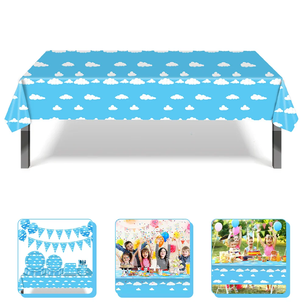 Decor Tablecloths Blue Sky and White Clouds Camping Decorative Cute Buffet 274X137CM Decorations Beautiful Party Plastic Baby