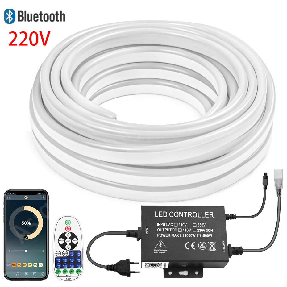 

LED Strip Lights 220V Tuya Smart Wifi/Bluetooth/Remote Control 2835 Warm White Color Waterproof Silicone Neon Tape With EU Plug
