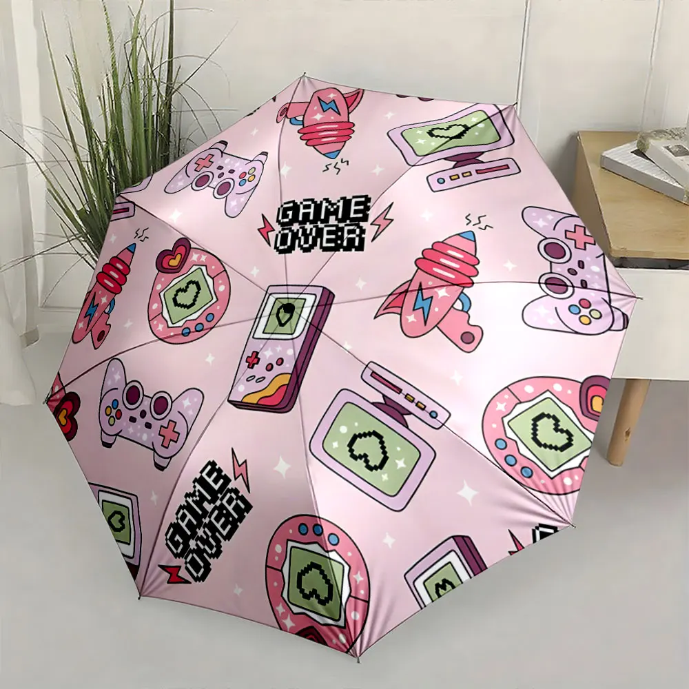 1PC Retro Gaming Umbrella Design with Pastel Colors Print 8 Iron Ribs Folding Umbrella Auto-Open Fashion Sunshade
