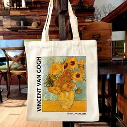 Bolso de hombro de lona con pintura de Van Gogh para mujer, bolso de mano de alta capacidad, bolsos de compras de estética, bolsos de algodón, bolso de libros para niñas