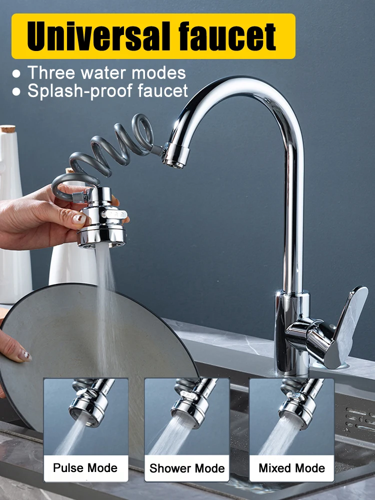 Universal universal water spout with swivel universal extension for faucets, capable of rotating, boostingand splash proof water