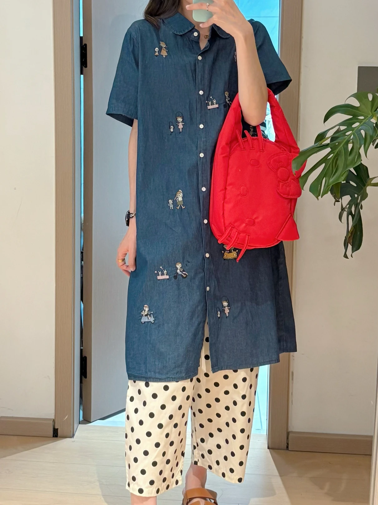 

Высококачественное вышитое платье-рубашка из 100% хлопка, женская модная одежда в корейском стиле, свободный крой, летняя новинка, с коротким рукавом