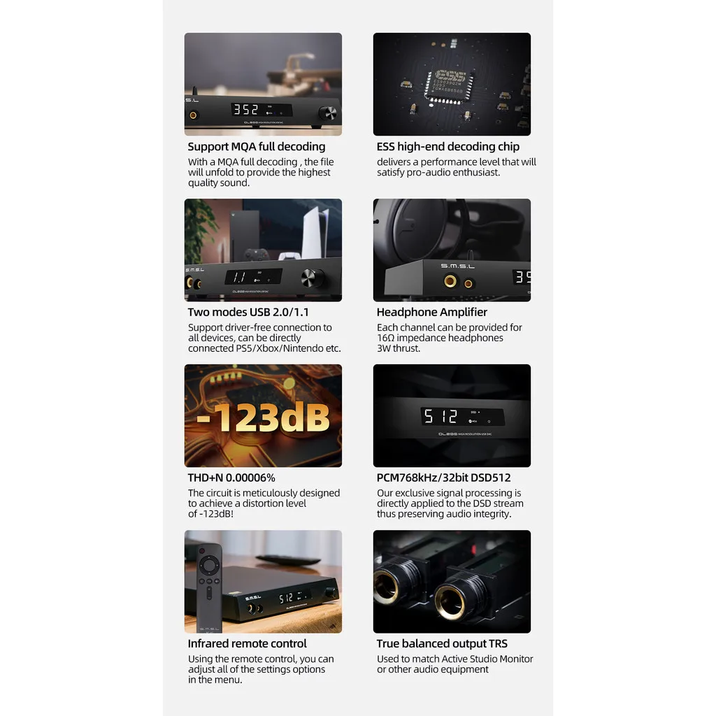 SMSL DL200 AUDIO DAC amplificador de auriculares MQA-CD ES9039Q2M verdadero equilibrado Bluetooth APTX HD OPA1612 DSD512