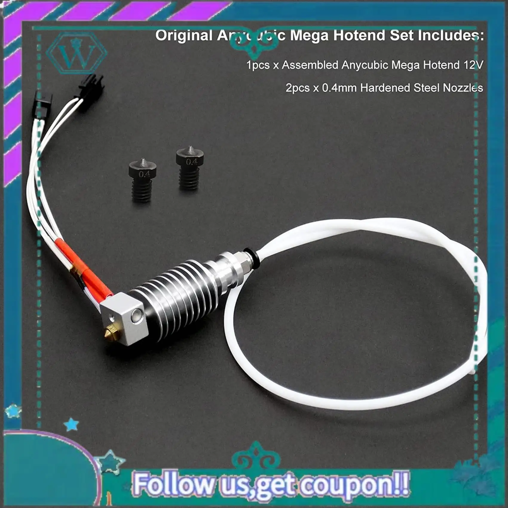 

A75Q-For Anycubic I3 Mega Hotend 12V With 2PCS Hardened Steel 0.4Mm For E3D V6 Nozzles For Extruder 3D Print Hotend