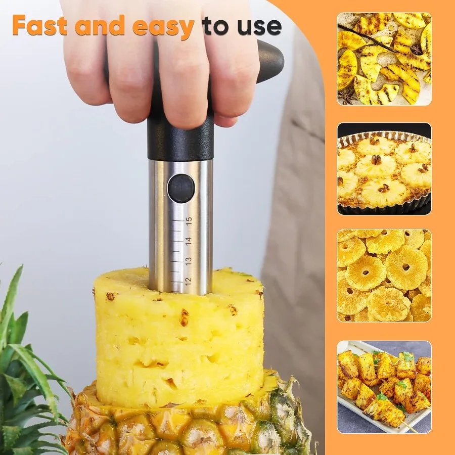 Verbeterde roestvrijstalen ananasboorsnijder met versterkt dikker mes en meetmarkering voor nauwkeurige dobbelstenen Efficiënte kit