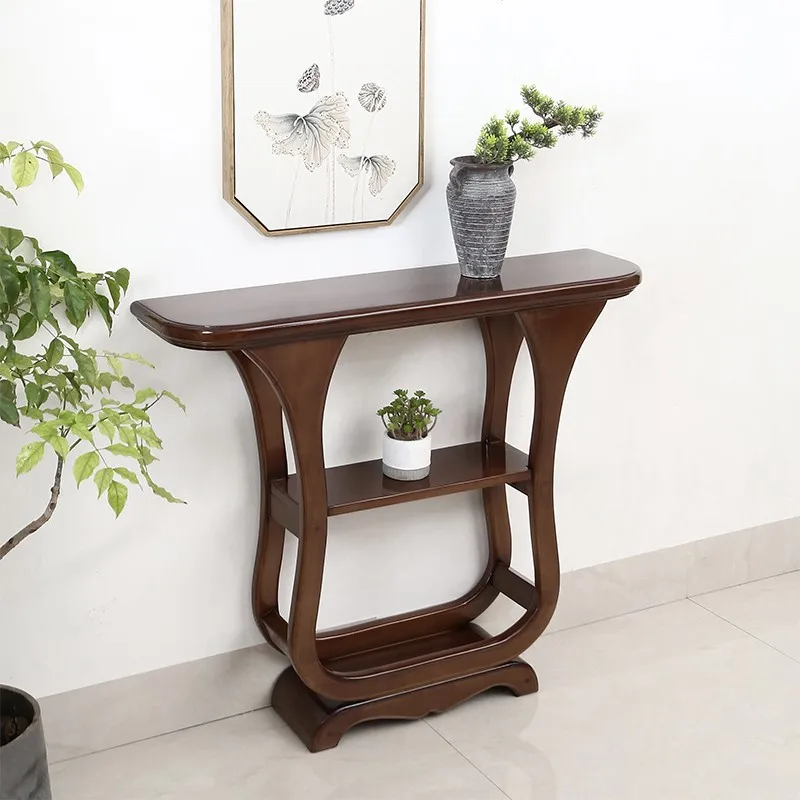 Nordic solid wood entrance table simple semi-circle against the wall, end viewing platform, Chinese-style household shelf stri