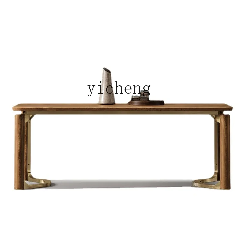 ZC Teak Dining Table Modern Villa Large Flat Dining Room High-End New Rectangular Solid Wood Dining Table