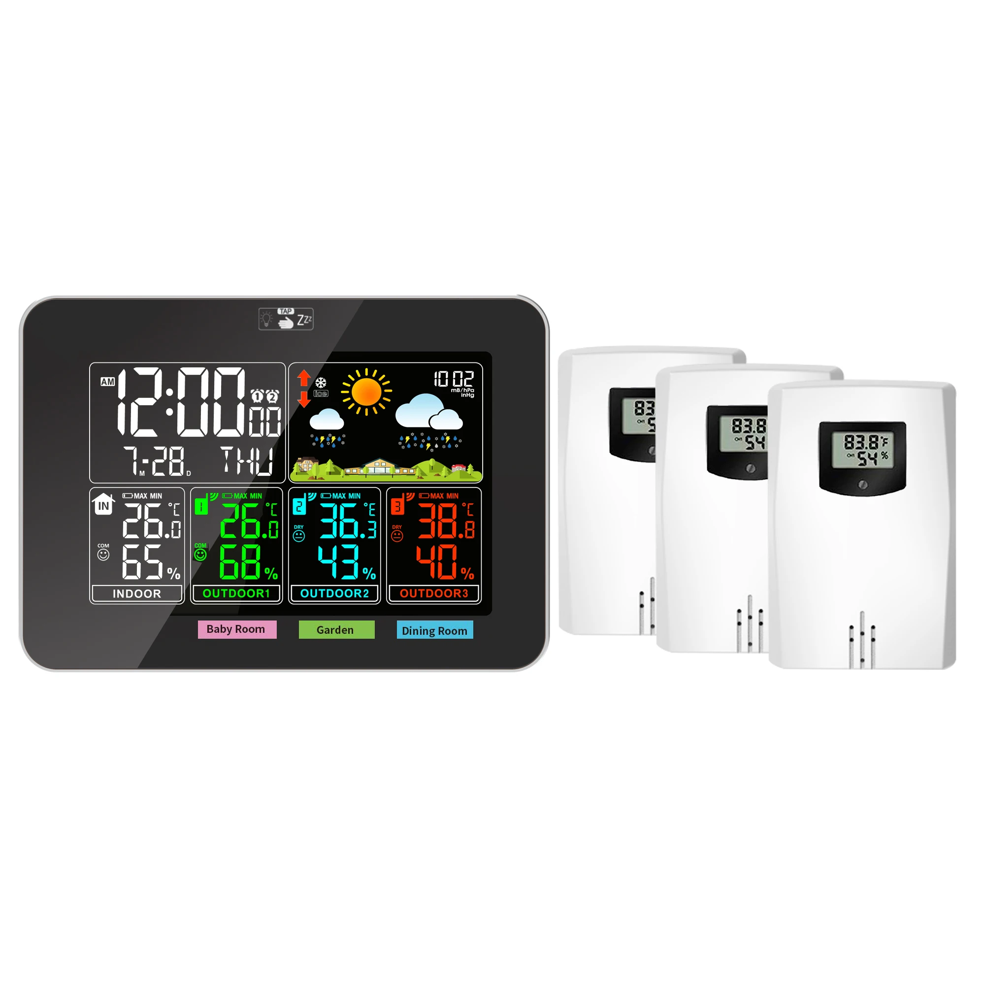 Weather Stations Wireless Indoor Outdoor Temperature Humidity VA Color Display Weather Forecast 3 Extra Temperature Sensors