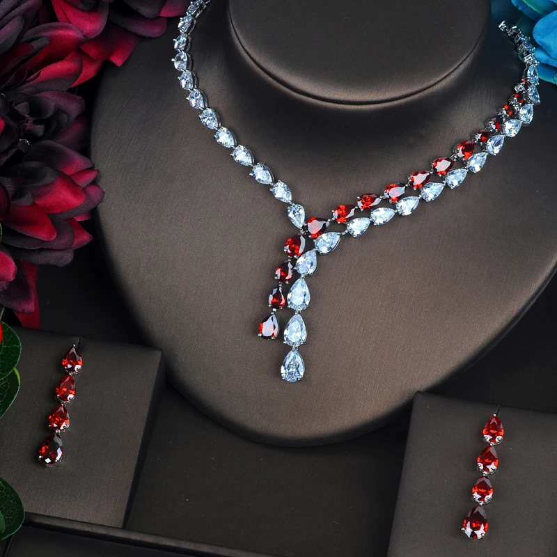 HIBRIDE Luxury Clear And Blue Water Drop Jewelry Sets For Women Necklace Set Wedding Dress Accessories Wholesale Price N-388
