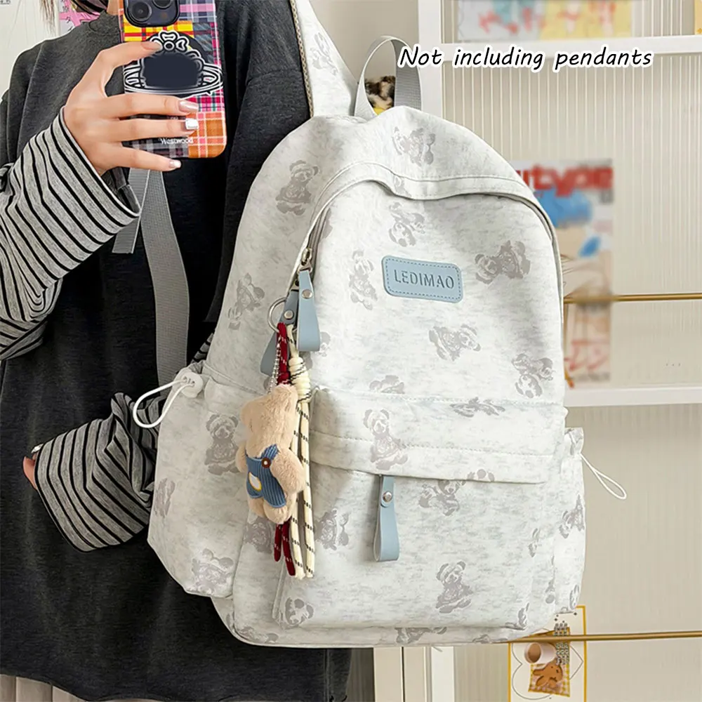 

Korean Style Bear Print Backpack, Casual Lightweight School Bag , Perfect for Daily Commute, School and Casual Outings