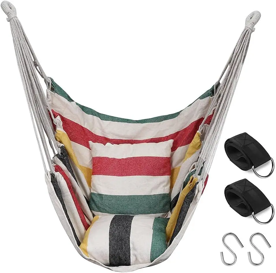 

Qf Hammo Chair Swing Hanging Hammo Chair - 2 Cushions Lude - Max 330Lbs - Hammo Swing Seat Cotton For Patio, Porch, Bedroom,