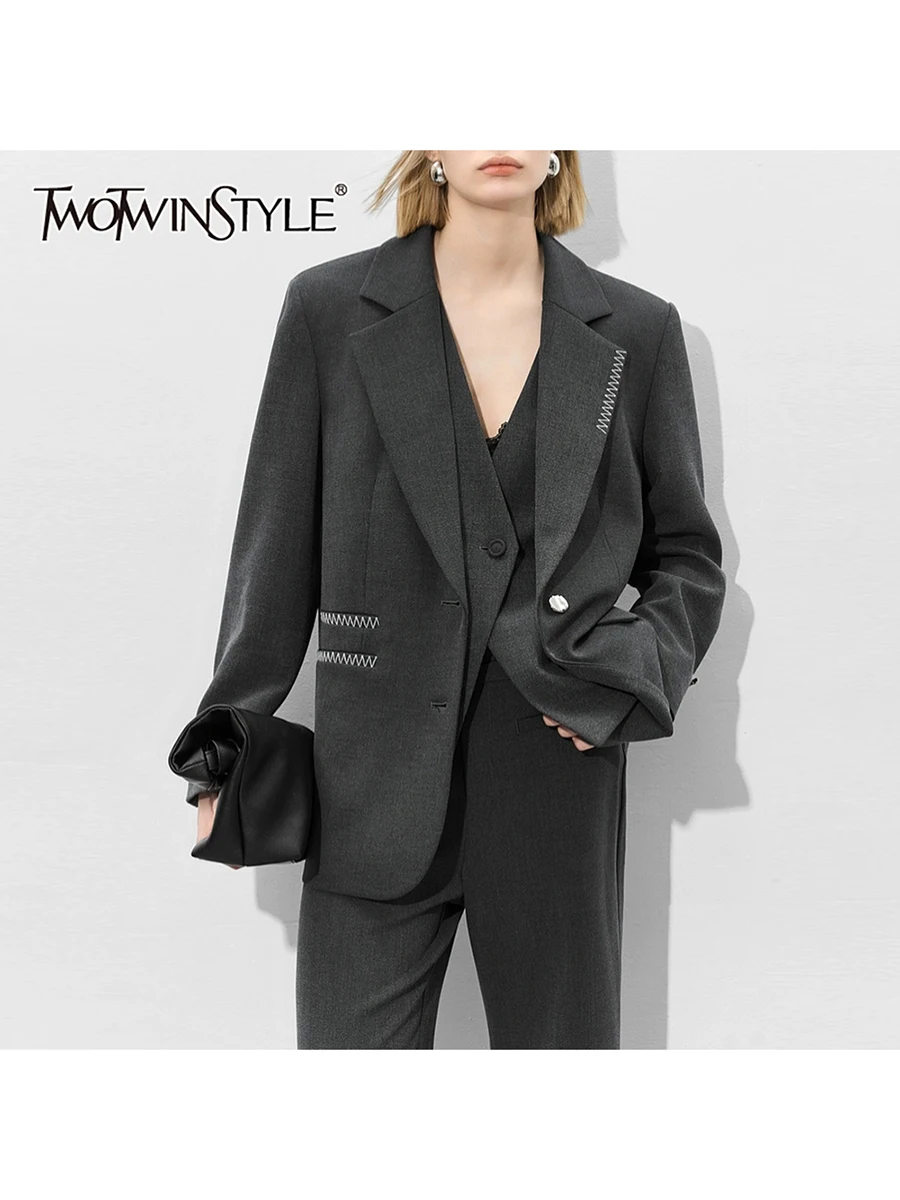 

TWOTWINSTYLE свободные яркие линии ложные пиджаки из двух предметов для женщин с лацканами и длинными рукавами лоскутный пиджак на пуговицах женский новый