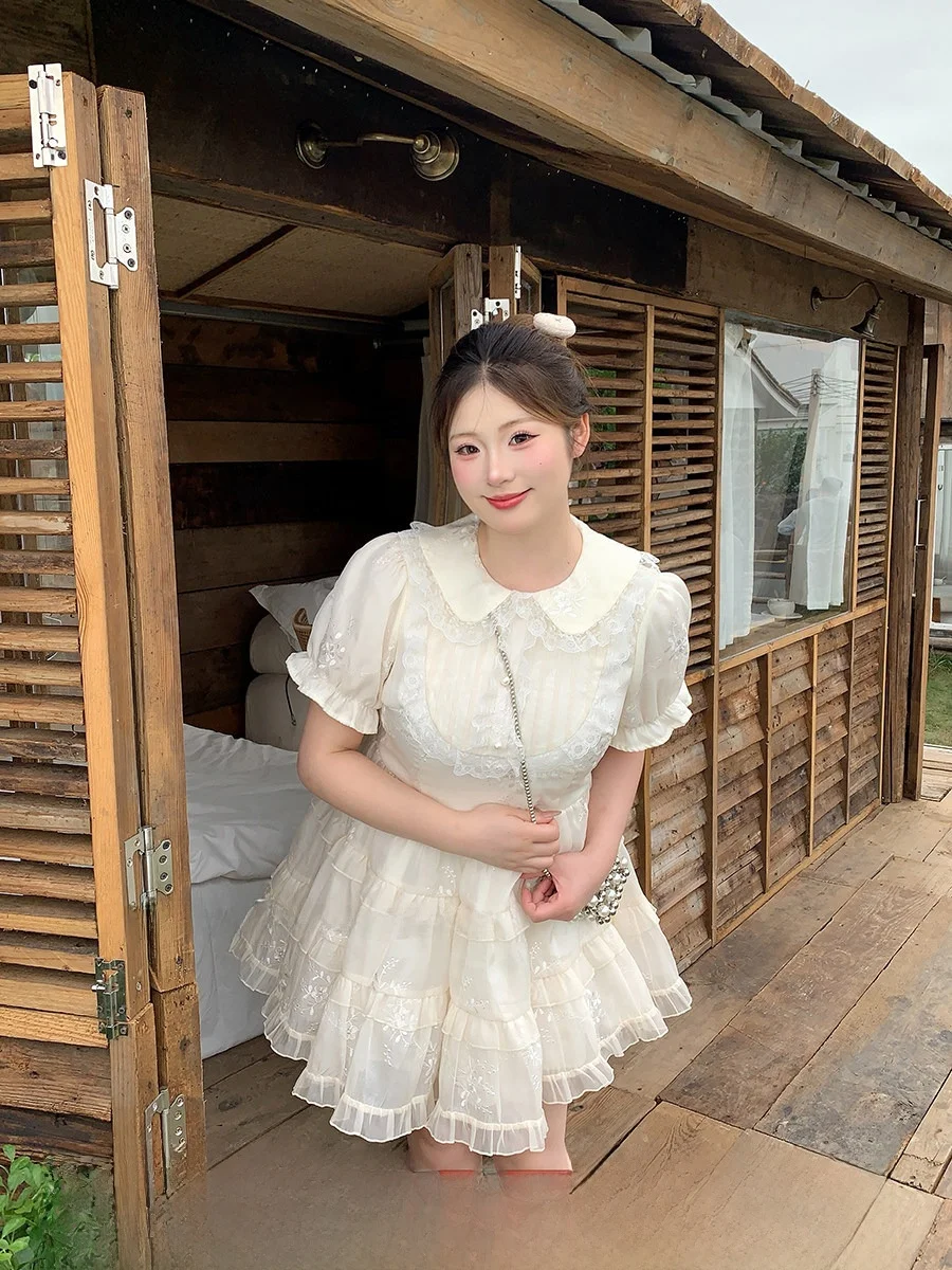 

Летнее платье SOUL для женщин больших размеров: милое кружевное платье с воротником, приталенное, с высокой талией, А-силуэт, на одной пуговице...