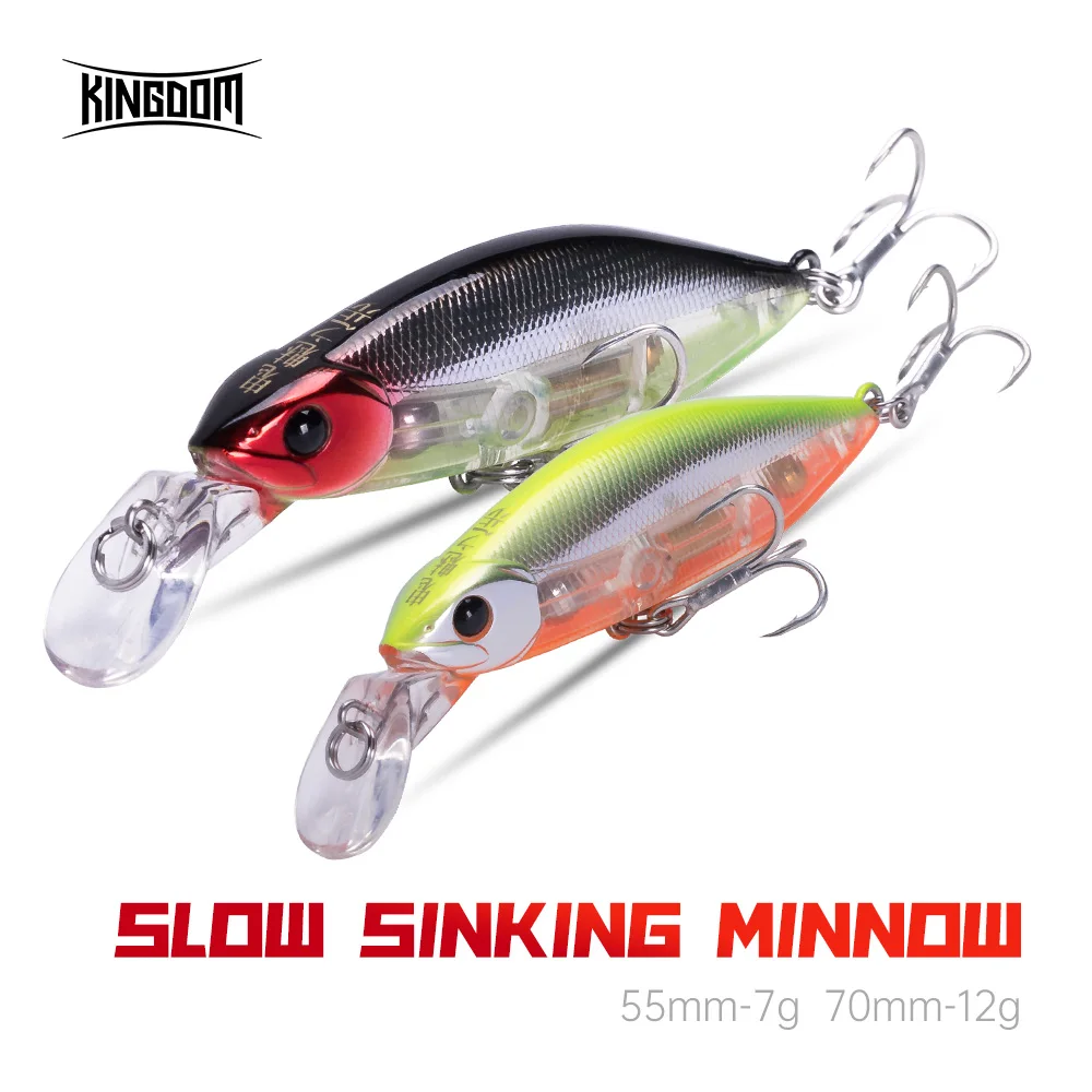 Kingdom Slow Sinking Pencil Fishing Lures Noise Minnow 70mm 12g 55mm 7g Swimbaits Swing Hard Baits Wobblers Fishing Tackle