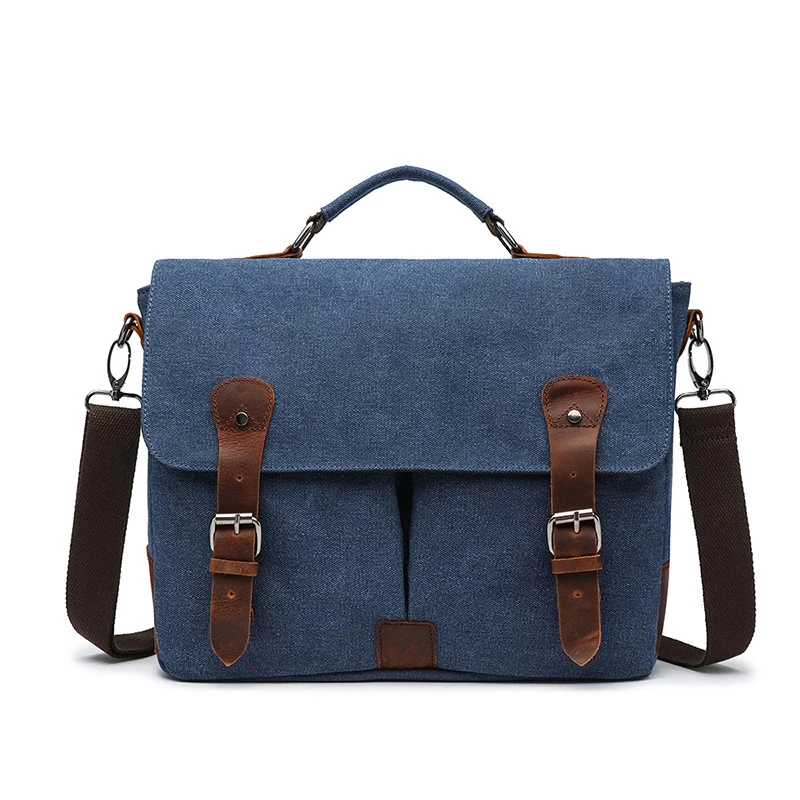 Retro Canvas Messenger Bag Men's Commuter Laptop Bag Business Handheld Briefcase Soft Handle Youth Casual Crossbody Bag