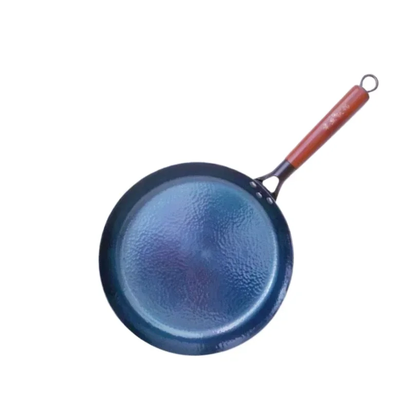 

Hammered Iron Skillet 24/26/28/30cm Blue Iron Pans with Detachable Wooden Handle No Nonstick Coating Frying Omelette Frying Pan