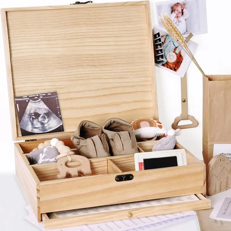 

Gifts Baby Wooden Souvenir Box Polished Pine Birth Memory Organizer Art Love Carving Wood