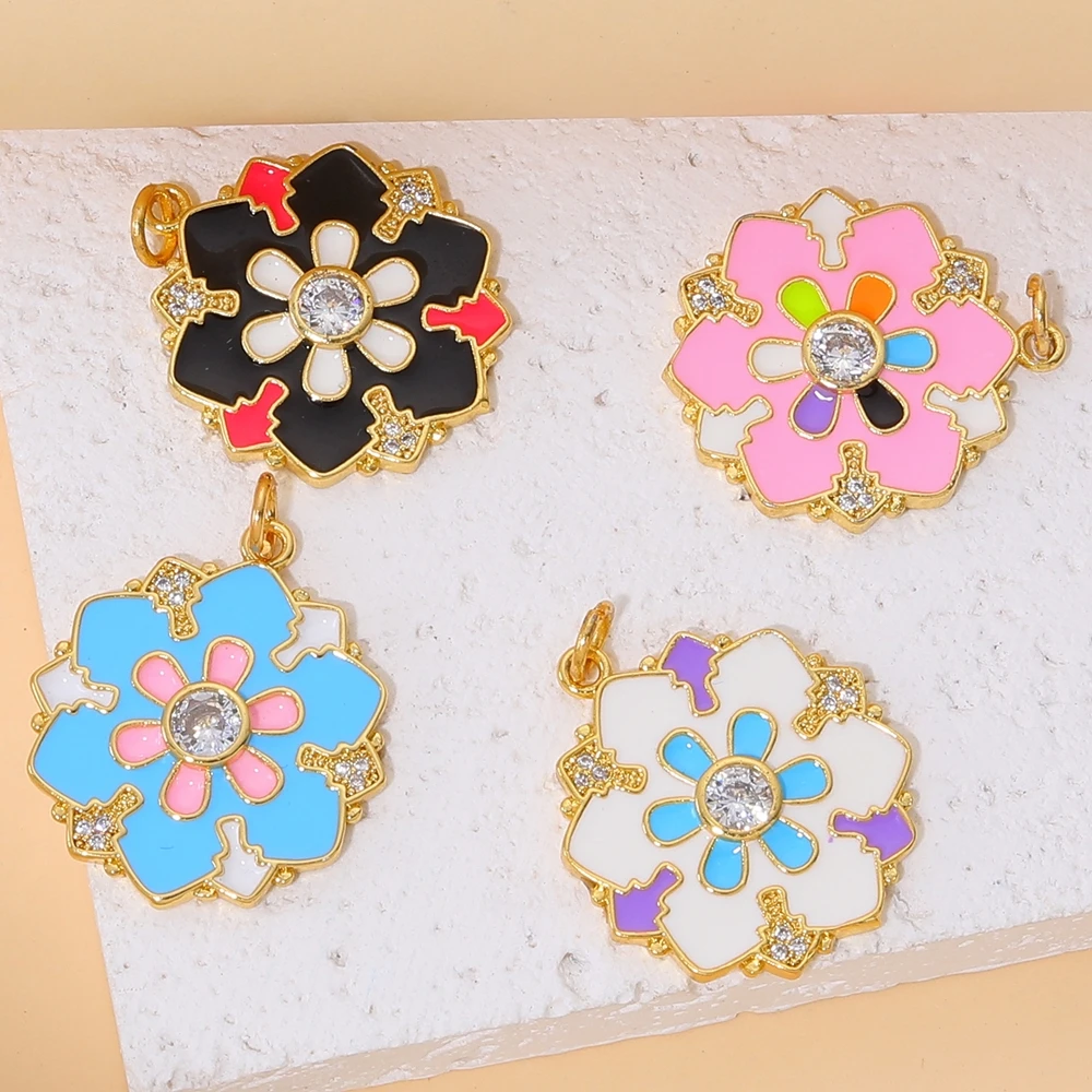 Juya Handmade 18K Real Gold Plated Multicolor Snowflake Sun Flower Cat Star Enamel Charms For DIY Handicraft Accessories Making