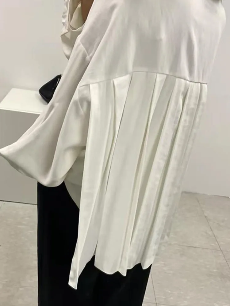 

Beautyblue Korean Reviews Women's Shirts White Pleated Blouses Fashion New Long Sleeve High-low Lapel Collar Female Summer Tops