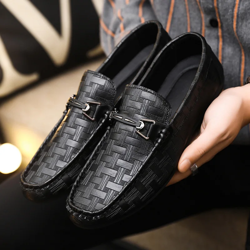 Men's Low-top All-match Casual Shoes Breathable Leather Shoes Black Work Walking One-on-one Men's Soft Sole Non-slip