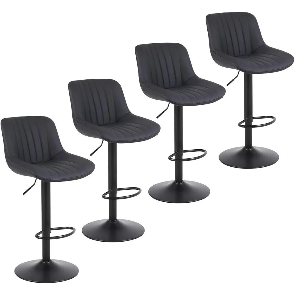 Bar Stools Set of 4, Adjustable PU Leather Chairs, Swivel Bar Stool with Back, Armless Kitchen Island Stool, Bar Stools