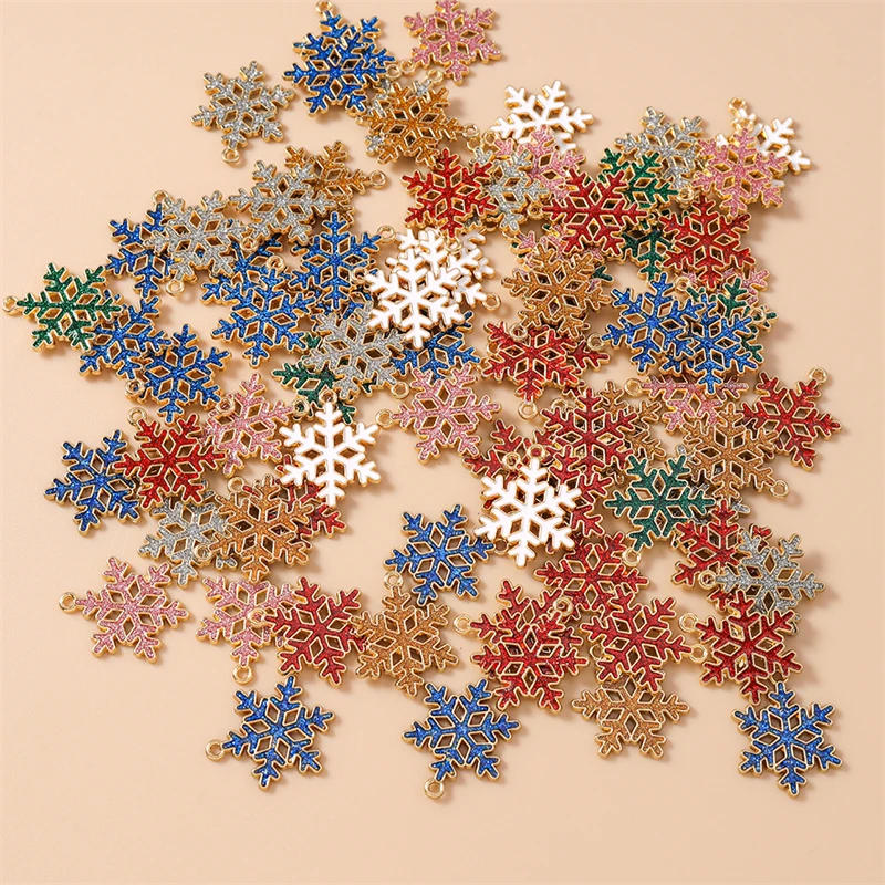 

20pcs 19x24mm Cute Enamel Christmas Snowflake Charms Pendants for Jewelry Making Necklaces Earrings Bracelets DIY Crafts Supply