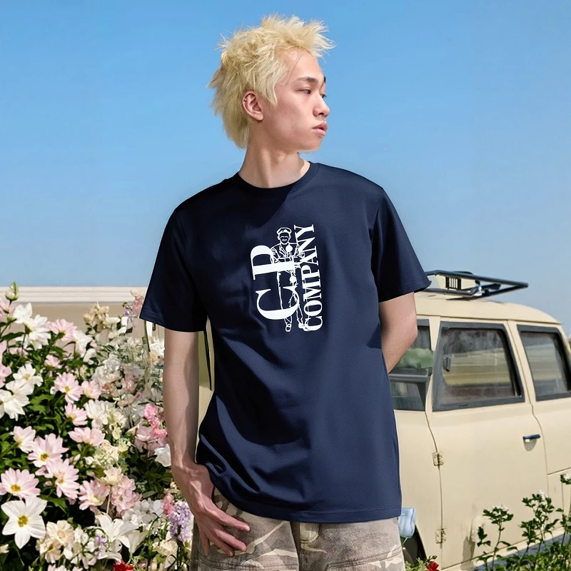 

2025 Parent-child Summer CP Letter Printed Trendy Brand T-shirts Pure Cotton Round-neck Short Sleeves for Both Men and Women Top