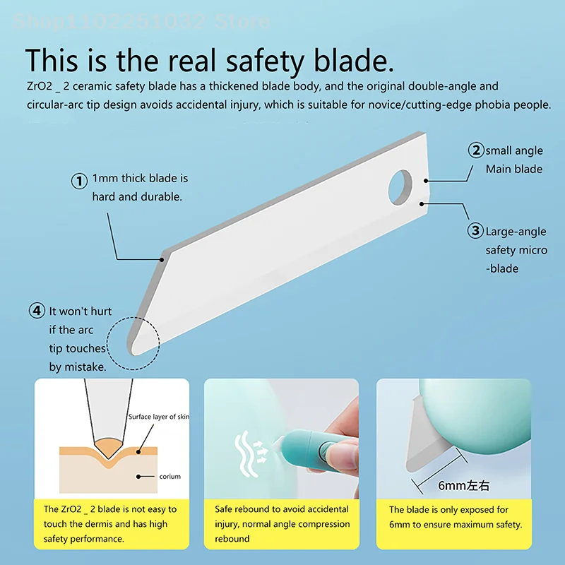 Ceramic Cutter Retractable Utility Knife Safe Blades Box Packaging Cutting Tools With Keychain Hang Hole, Locks Into Position