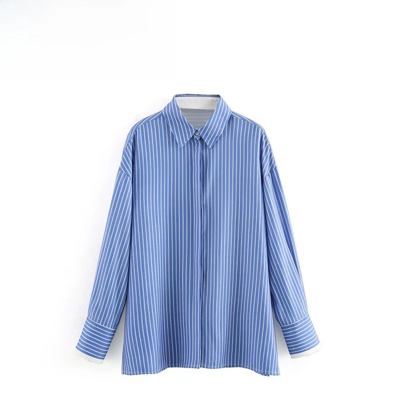 

ZBZA Autumn New Women's Faionable Long Sve Striped Ox irt Street Sle Polyester Fiber Casual Busin Dr irt