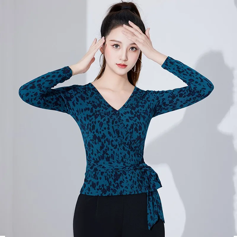 Sexy Female Upperclothing Adults Latin Dance Top Modern Long Sleeve Exercise Waltz Standard Dance Practise Tops For Women 2024