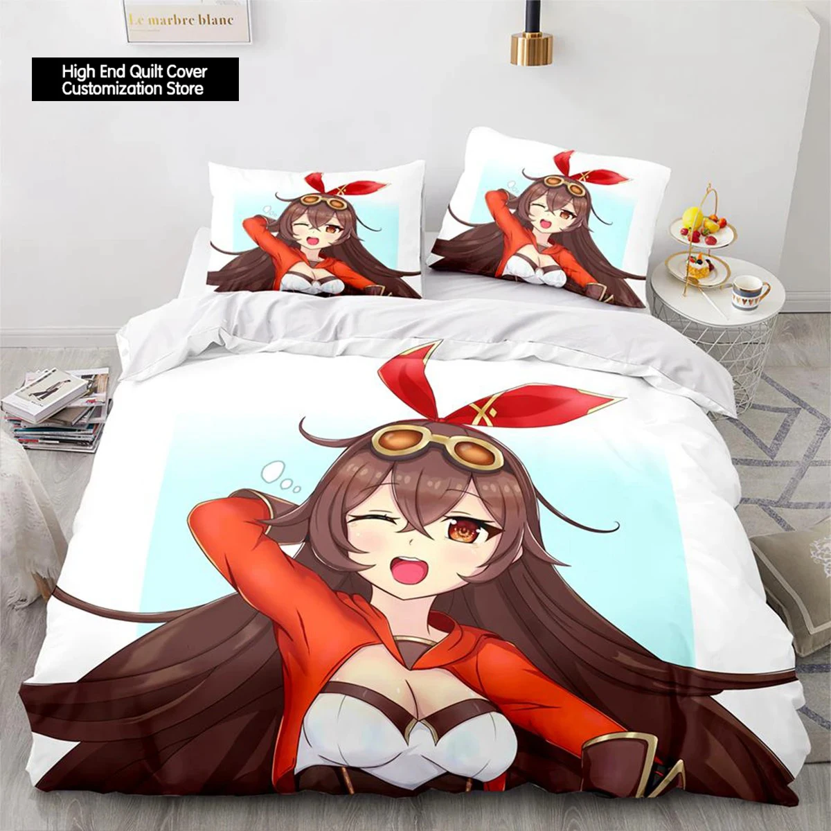 Gaming Genshin Impact Hutao Cosplay Duvet Cover Cartoon Bedding Set Full Size King Bed Comforter Quilt Cover Pillowcase Home